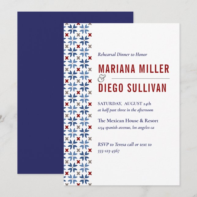 Invitation Marine espagnole et Carrelage rouge mariage médite (Devant / Derrière)
