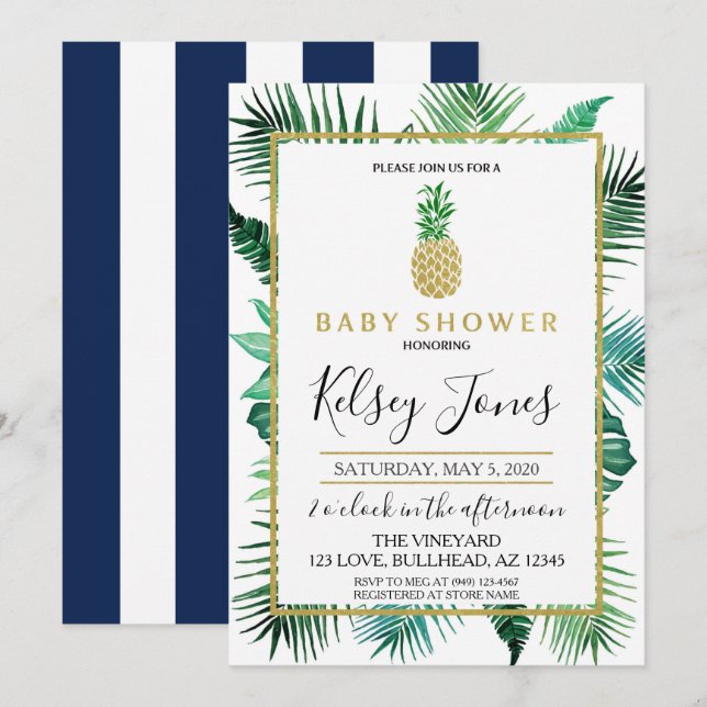 Invitation Marine et Bande blanche de l'ananas à feuilles tro (Devant / Derrière)