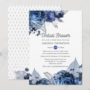 Invitation Marine et blanc avec Fête des mariées virtuelle ar