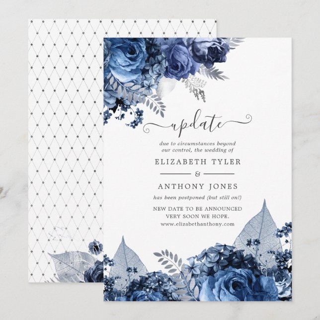 Invitation Marine et blanc avec Mariage à huile d'argent (Devant / Derrière)