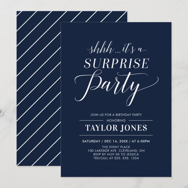 Invitation Marine et Blanc | Fête d'anniversaire surprise mod (Devant / Derrière)