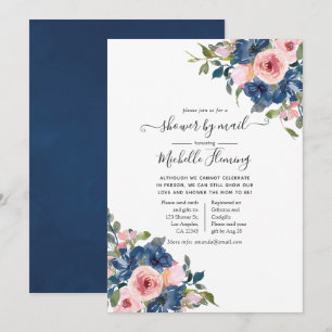 Invitation Marine et Blush Floral Baby shower par courrier