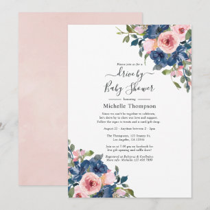 Invitation Marine et Blush Floral Drive par douche