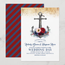 Marine et Bourgogne Floral Ancre Mariage nautique