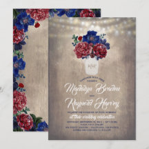 Marine et Bourgogne Floral Mason Jar Mariage rusti