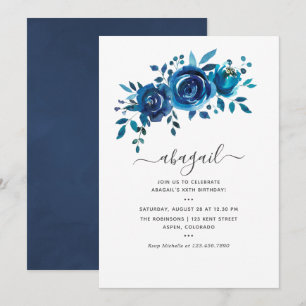 Invitation Marine et couleur blanche Aquarelle Florale Annive