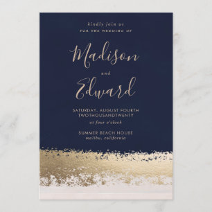 Invitation Marine et Gold Foil, Mariage élégant