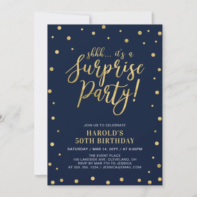 Invitation Marine et Or | Adulte 50e fête d'anniversaire surp (Devant)