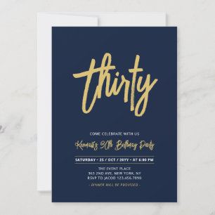 Invitation Marine et Or Chic Trente 30e fête d'anniversaire