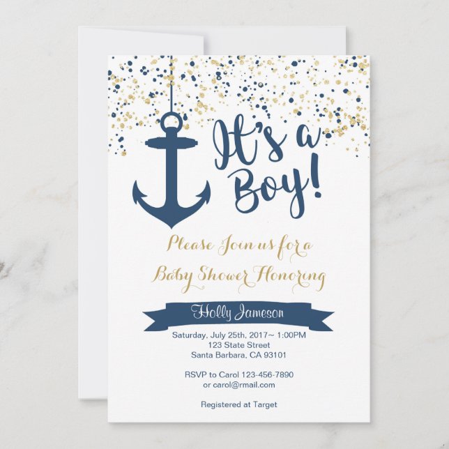 Invitation Marine et or nautiques d'invitation de baby shower (Devant)
