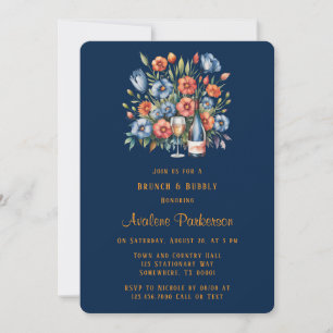 Invitation Marine et Orange Peony Brunch & Bubbly