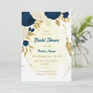Invitation marine & fleurs blanches or nuptiale