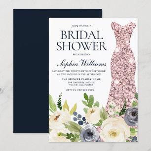 Invitation Marine & Fleurs blanches Rose Fête des mariées rob