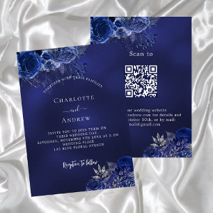 Invitation Marine fleurs bleues Code QR mariage RSVP