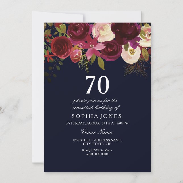 Invitation Marine & Fleurs Bourgogne 70e anniversaire Invitat (Devant)