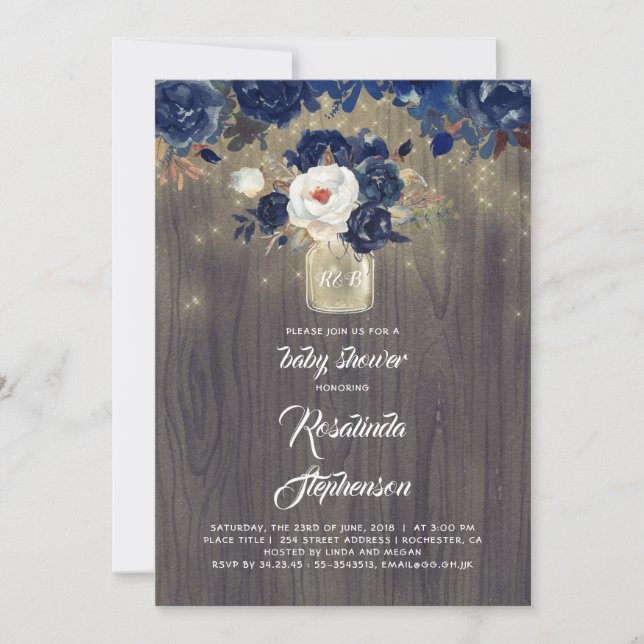 Invitation Marine Floral Mason Jar Baby shower rustique (Devant)
