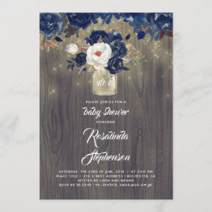 Invitation Marine Floral Mason Jar Baby shower rustique