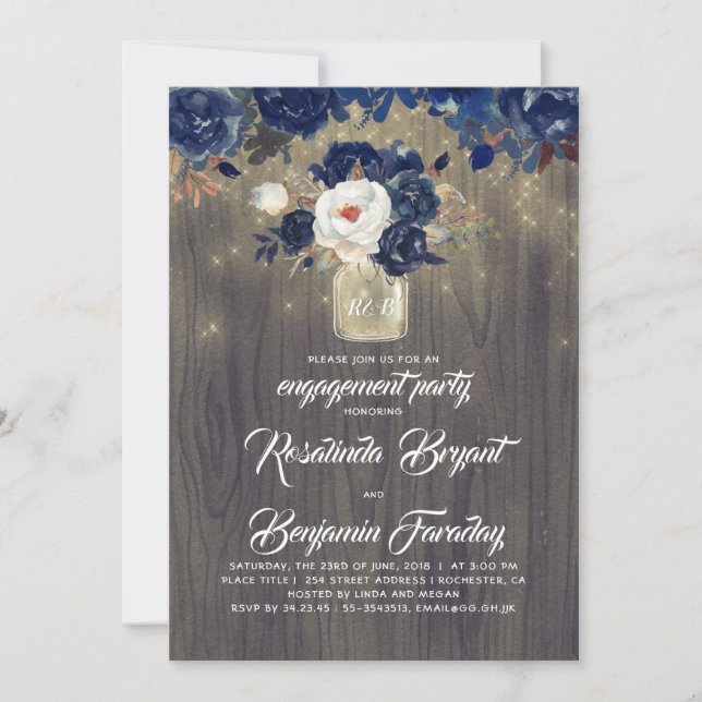 Invitation Marine Floral Mason Jar Rustic Engagement Party (Devant)