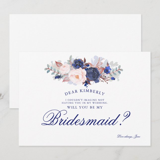 Invitation Marine Floral Serez-Vous Ma Femme D'Accueil (Devant / Derrière)