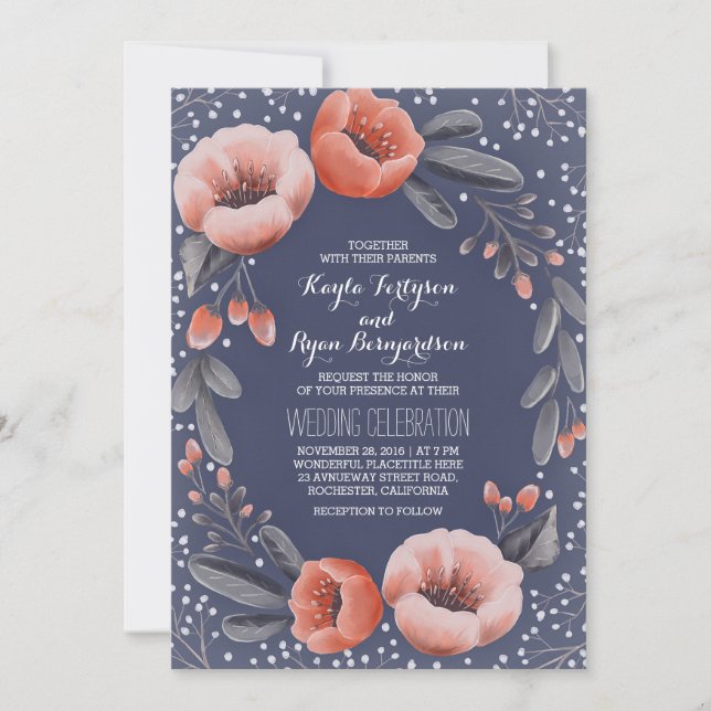 Invitation Marine Floral Wreath Baby's Breath Mariage (Devant)