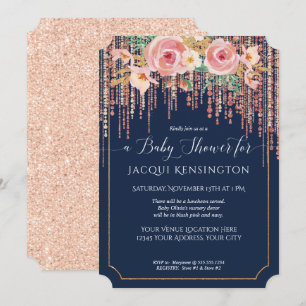 Invitation Marine Fringe Rose Or Blush Rose Floral Douche