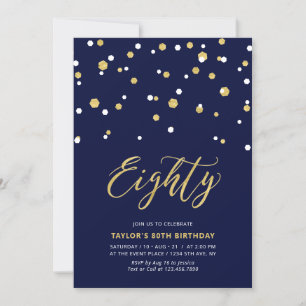 Invitation Marine & Gold Simple 80e fête d'anniversaire