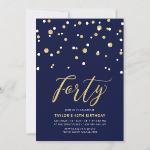 Invitation Marine & Gold Simple Quarante fête d'anniversaire 
