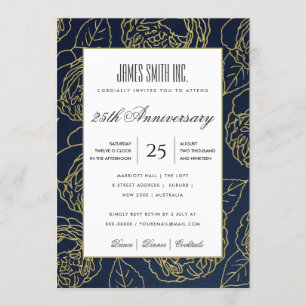 INVITATION MARINE GOLD WHITE ROSE FLORAL CORPORATE PARTY