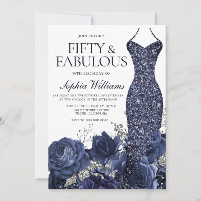 Invitation Marine Gown & Floral Cinquante et fabuleux 50e ann (Devant)
