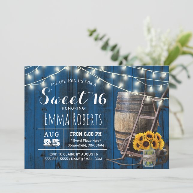 Invitation Marine Grange Wood Sunflower Jar Rustic Sweet 16 (Debout devant)