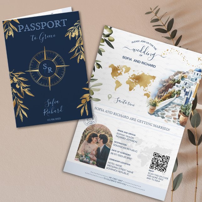 Invitation Marine Grèce Destination Mariage Passeport QR Code (Créateur téléchargé)