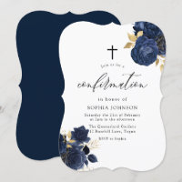 Marine Indigo Blue Floral Gold Leaf Confirmation I