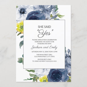 Invitation Marine Jaune Blanc Floral Elle A Dit Oui Fiançaill