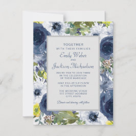 Invitation Marine Jaune Blanc Floral et Mariage gris