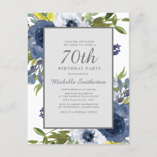 Invitation Marine Jaune Blanc Floral Feuilles 70e anniversair