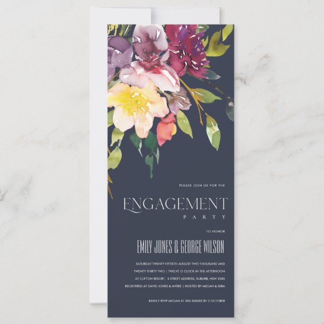 INVITATION MARINE JAUNE BLEU BURGUNDY FIANÇAILLES FLORAL (Devant)