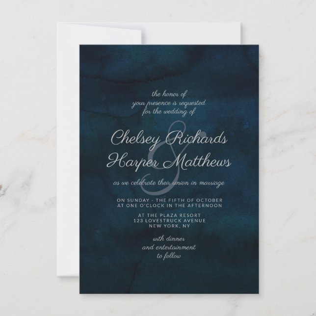 Invitation Marine Luster bleu foncé Aquarelle mariage élégant (Devant)