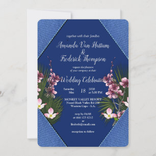 Invitation Marine - Mariage de fleurs bleu et rose
