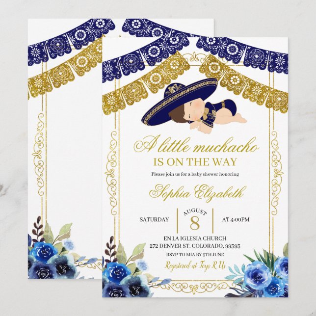 Invitation Marine mexicaine Blue et Gold Charro Big Boy (Devant / Derrière)