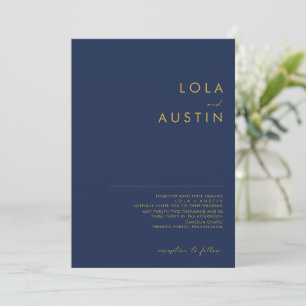 Invitation Marine minimaliste moderne bleu   Mariage or