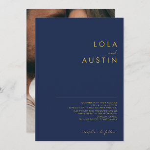Invitation Marine minimaliste moderne bleu Mariage photo Go