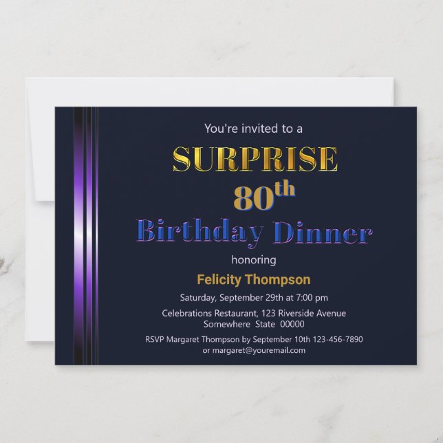 Invitation Marine moderne bleu et violet surprise 80e anniver (Devant)
