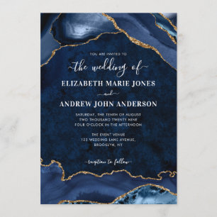 Invitation Marine moderne Blue Gold Agate Géode Élégant maria