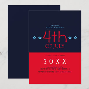 Invitation Marine moderne Blue Red Stars 4 juillet