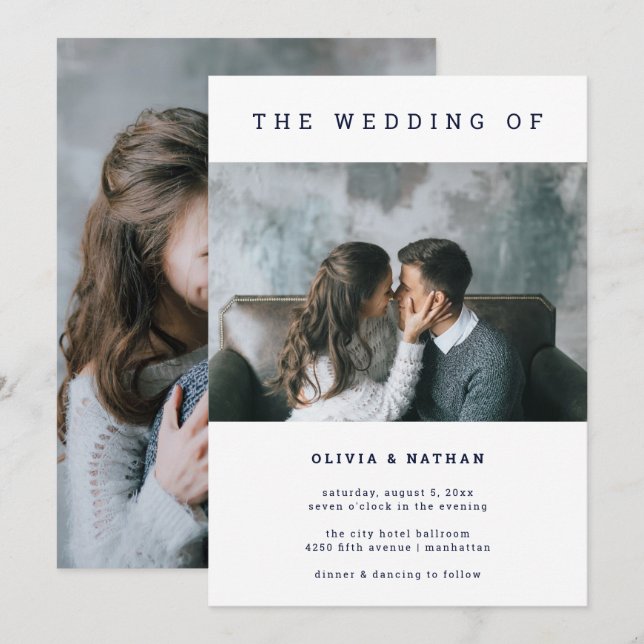 Invitation Marine moderne et minimale| Deux Mariages photo (Devant / Derrière)