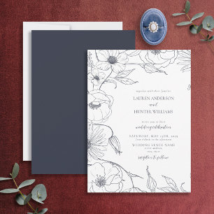 Invitation Marine moderne Ligne bleue Art Mariage floral