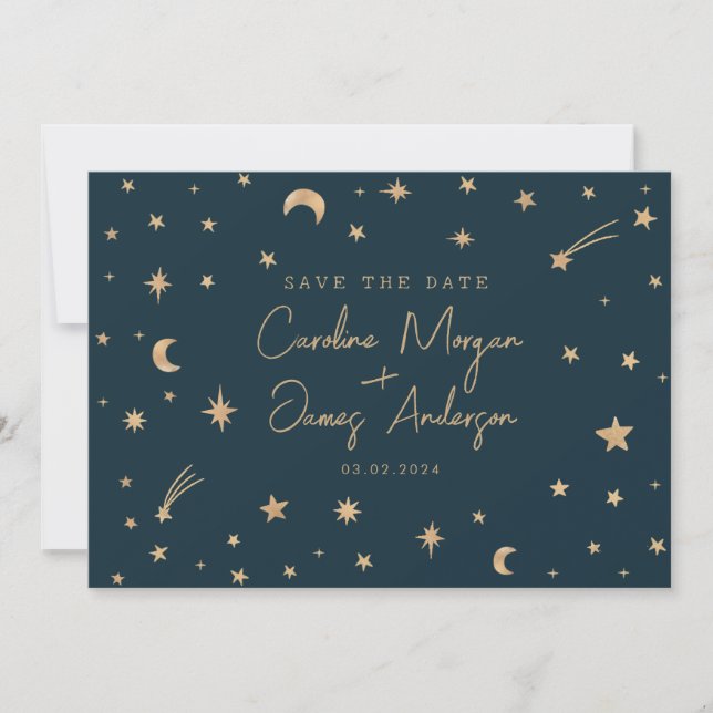 Invitation Marine Mystical Gold Stars Mariage d'astronomie de (Devant)
