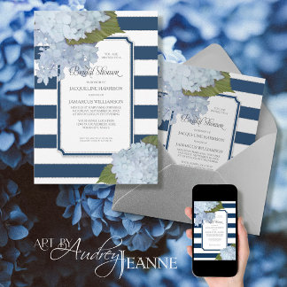 Invitation Marine Nautique Blue Hydrangea Fête des mariées mo