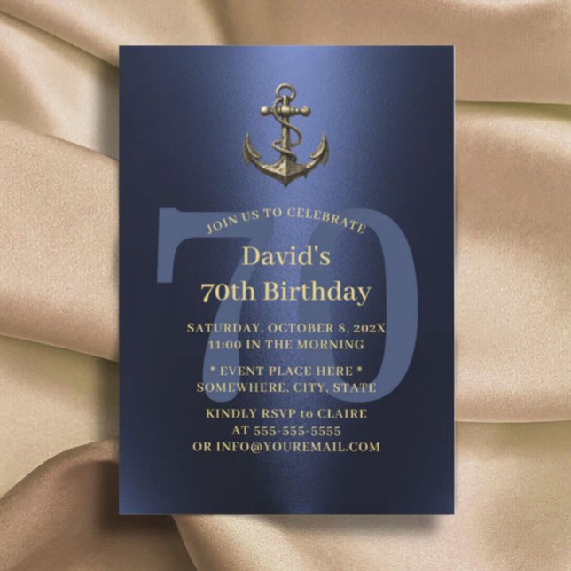 Invitation Marine nautique et Gold Ancienne Ancre 70e anniver (Créateur téléchargé)