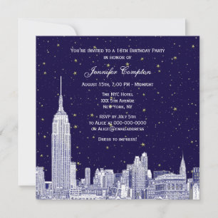 Invitation Marine NYC Skyline Etch Starry do-it-yourself BG S